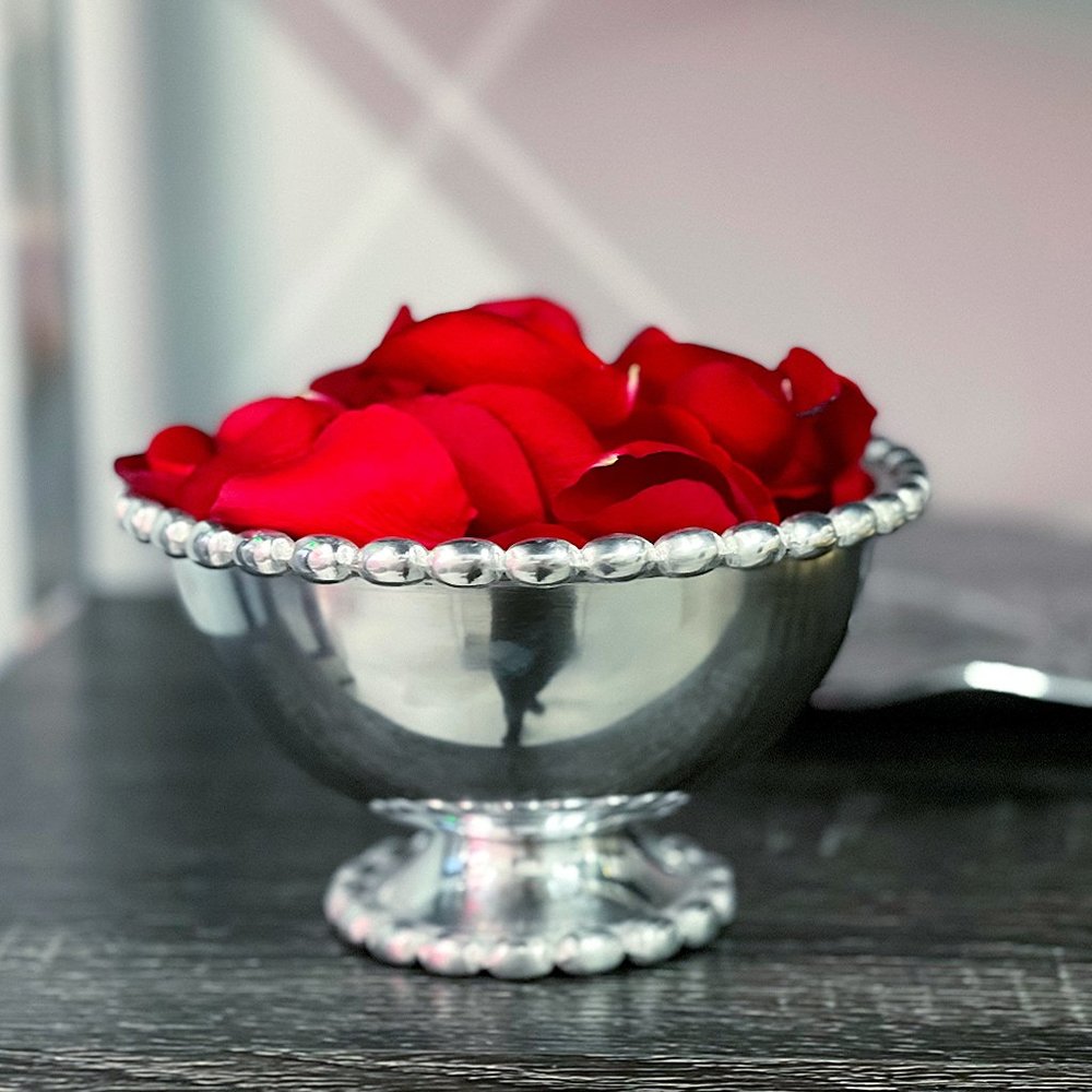 Silver Beaded Aluminum Pedestal Bowl
